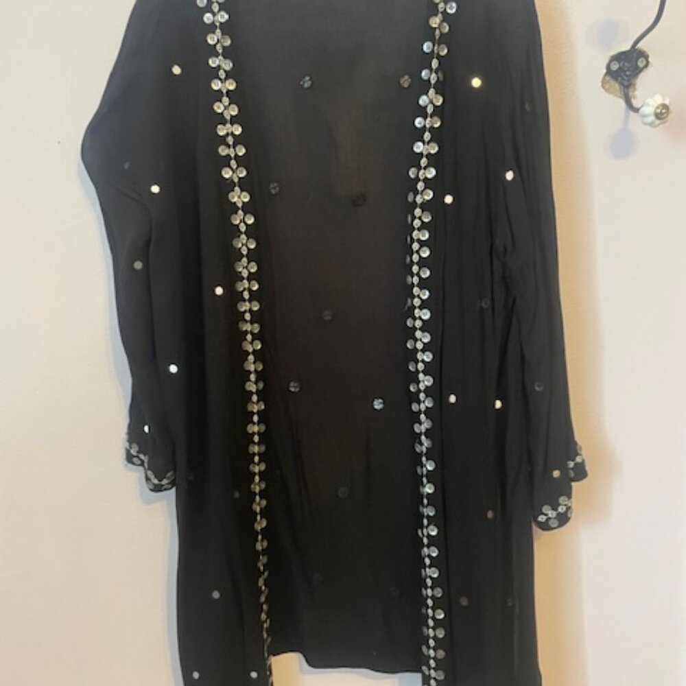 Soft Surroundings, Long black jacket w/buttons, metal, sequin details, PL